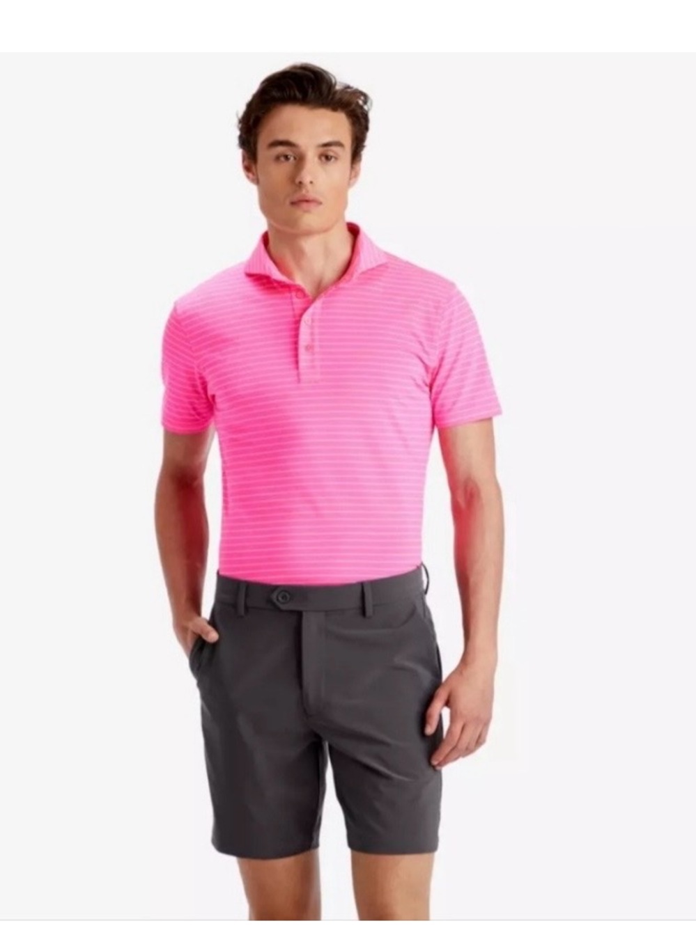G/FORE Neon Pink Striped Golf Polo Size Large